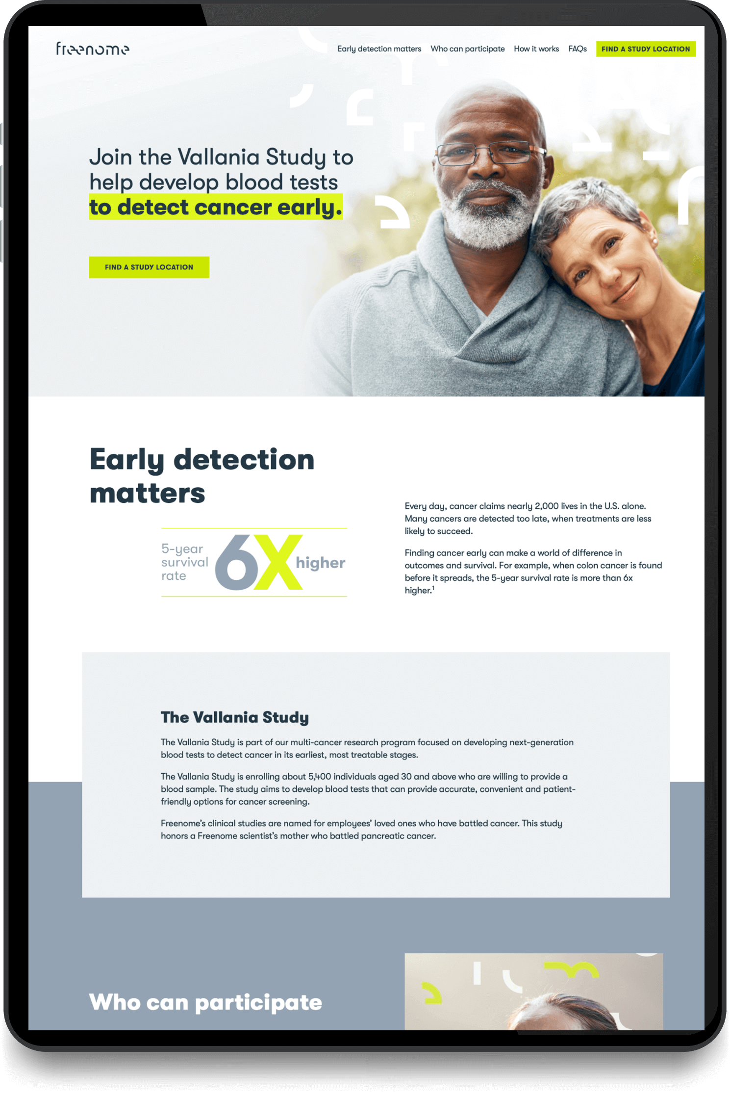 freenome's medical website redesign displayed on a tablet