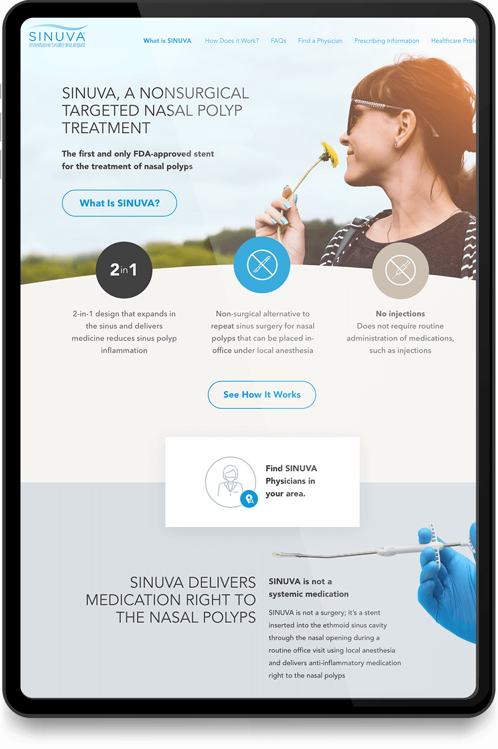 microsite that was made for the healthcare paid search campaign displayed on a tablet